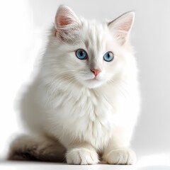 Ragdoll Kitten Blue Eyes White Fur Pet Photography Cute Cat on white background