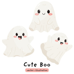 cute ghost halloween set collection vector illustration