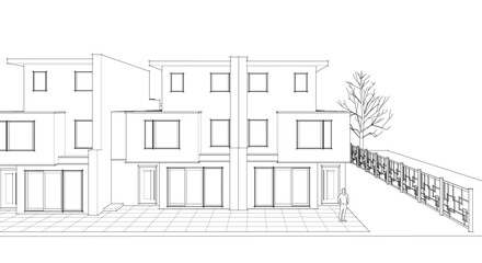 townhouse cottage town concept 3d illustration