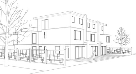 townhouse cottage town concept 3d illustration