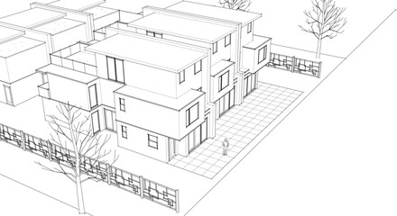 townhouse cottage town concept 3d illustration