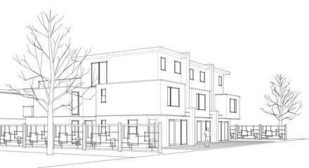 townhouse cottage town concept 3d illustration