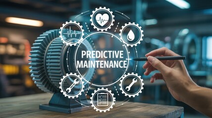 Industrial machinery with predictive maintenance concept displayed.
