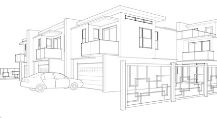 townhouse cottage town concept 3d illustration