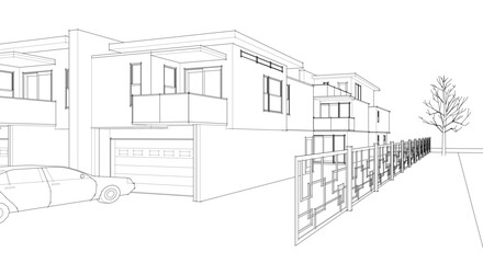 townhouse cottage town concept 3d illustration