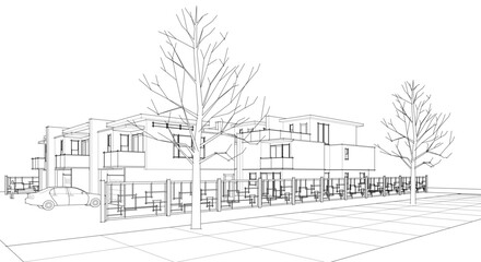 townhouse cottage town concept 3d illustration