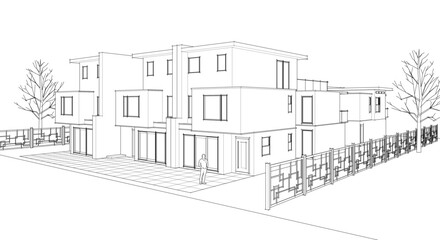 townhouse cottage town concept 3d illustration