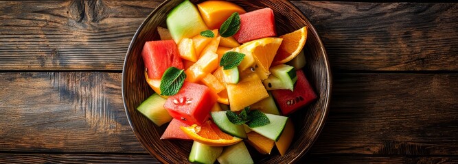 fresh summer salad with watermelon, cantaloupe, and papaya