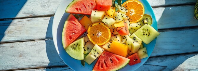 fresh summer salad with watermelon, cantaloupe, and papaya