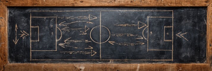 Tactical Football Strategy Drawn on an Old Chalkboard in a Sports Classroom During Training Session