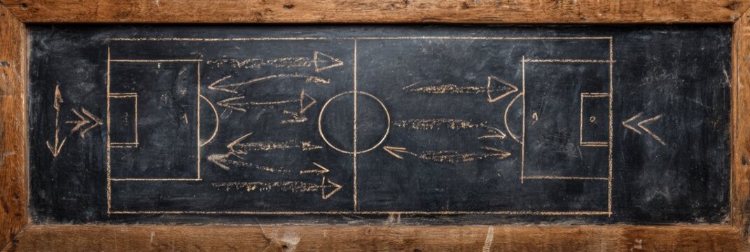 Tactical Football Strategy Drawn on an Old Chalkboard in a Sports Classroom During Training Session