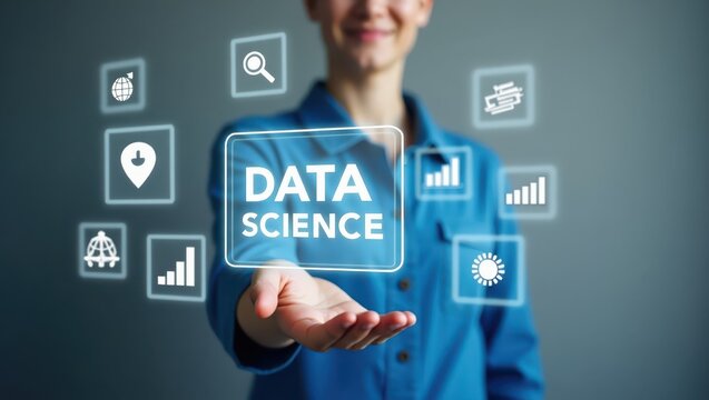 Person presenting data science concept.