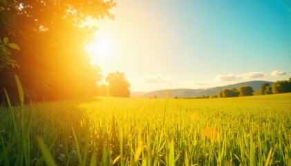 Vibrant sunny background perfect for overlay or design projects Golden light, clear sky, evokes warmth and happiness Ideal for summer, vacation, and nature themes , sunbeam, background