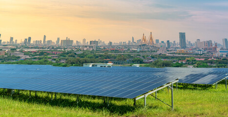 Sustainable city with green energy and net zero emissions. Solar power. Renewable resources....