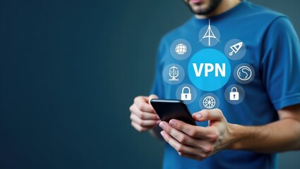 A person holding a smartphone with a virtual private network interface displayed.