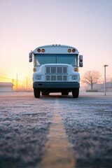 Early morning frost melting on warm electric windshield, Electric school bus