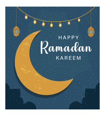 Ramadan Night Scene with Crescent Moon, Star, and Lanterns-02