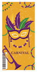 Playful Mardi Gras Illustration with Masks, Feathers, and Beads-01