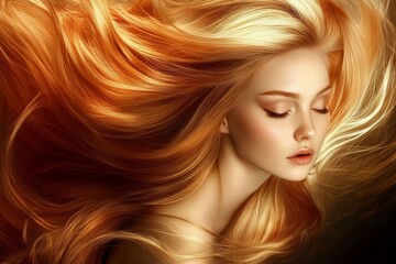 Naklejka premium Golden Majesty A Stunning Portrait of Beauty with Fiery Blonde Hair Radiating Elegance and Light