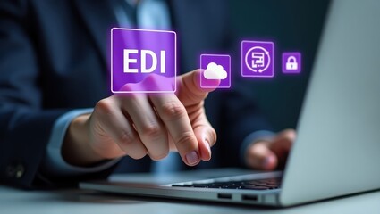 Person interacting with digital interface of electronic data interchange.
