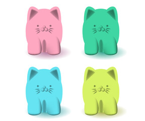 Color cats. Set of vector objects. Cute icons of pastel colors.