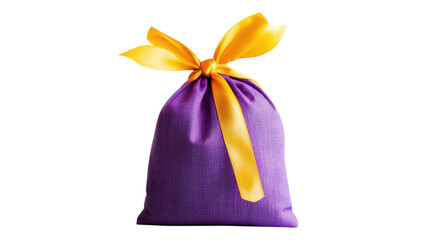 A vibrant purple bag with a yellow ribbon sits elegantly, ideal for presenting gifts at parties or special events