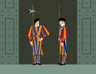 Pontifical Swiss Guard at the gates of the Vatican Apostolic Palace