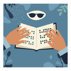 World Braille Day Vector Illustration Set - Diverse Hands Reading Braille Graphics for Awareness & Accessibility-01