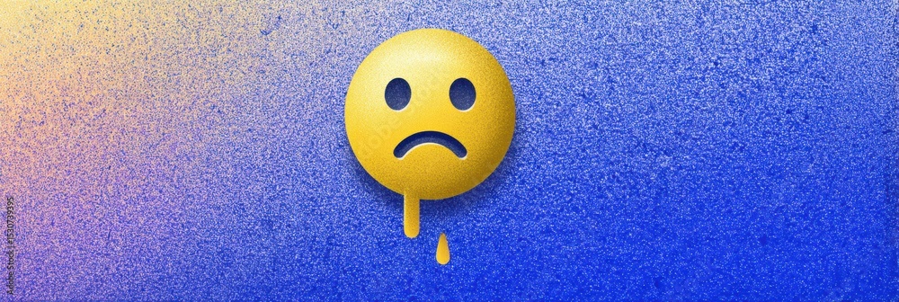 Poster sad emoji on broken ui background conveys feelings of disappointment and frustration in digital desi