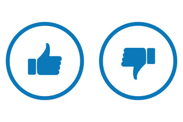 Obraz premium Like and dislike hand icon on circle outline. Thumb up, and down color sign symbol. Thumb up, thumb down, like and dislike icons buttons collection. Silhouette and outline circle style. 
