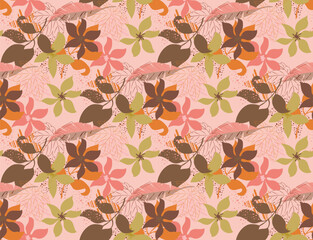 Modern exotic jungle fruits and plants illustration in vector.Abstract and artistic leaves on background. Seamless. Vector pattern.