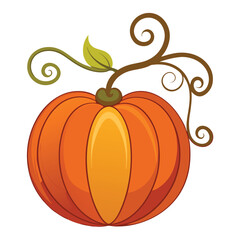Obraz premium Cartoon illustration of a vibrant orange pumpkin with decorative vine and leaf details