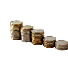 Stacks of coins decreasing in size showing financial growth or decline,