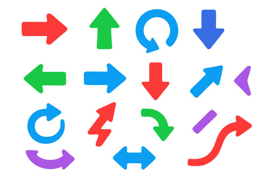 Conjunto de setas de v&aacute;rias formas e cores para design em vetor svg