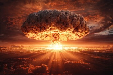 Abstract Illustration of a Nuclear Inferno with Ominous Mushroom Cloud and Cataclysm Themes