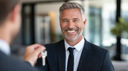 Fototapeta premium Real Estate Agent Handing Over Keys in a Modern Home