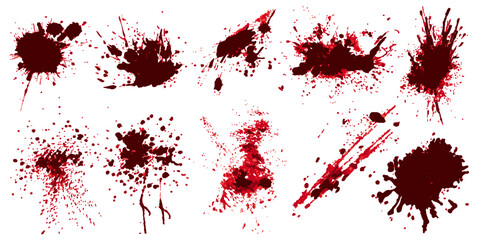 red blot on white background. Set of Red blood splashed isolated on white background.