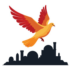 Obraz premium Dove soaring over historical ruins, symbolizing peace and remembrance