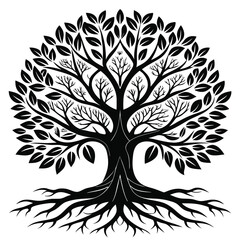Obraz premium Elegant black and white tree of life illustration symbolizing growth strength and connection