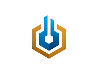 Obraz premium A clean and modern abstract logo design of a hexagonal shape, embodying a sense of technology, innovation, and progress.