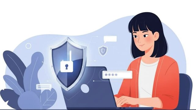 Cartoon characters with digital security and protection theme
