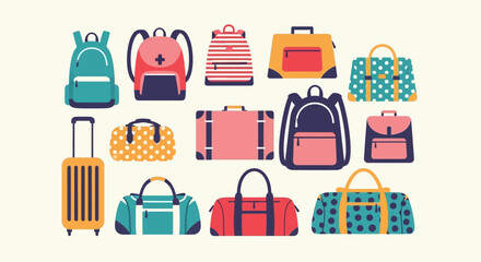 Colorful Collection of Travel Bags and Backpacks Illustrations