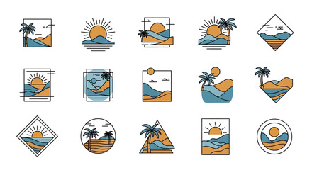 Minimalist Sunset and Palm Tree Landscape Illustrations Vector Graphics Collection