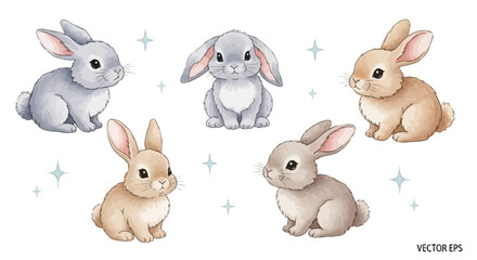 Adorable Watercolor Rabbits Cute Bunny Illustrations for Design Projects