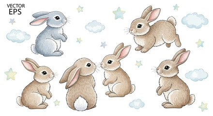 Adorable Bunny Rabbits Illustration Cute Cartoon Bunnies for Design Projects