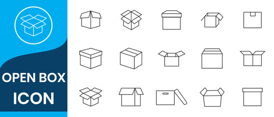 Open Box icon set. open package vector icon. open product cardboard carton paper parcel sign. empty delivery storage box symbol for UI designs. 