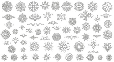 Extensive Collection of Ornamental Mandala Designs 70+ Intricate Line Art Elements for Design Projects