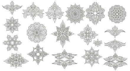 Collection of 24 Intricate Line Art Mandala Designs Floral, Geometric, and Ornamental Motifs for Design Projects