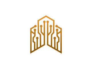 A striking graphic showcases a modern architectural design, interwoven with digital circuit elements, representing innovation and technological advancement.