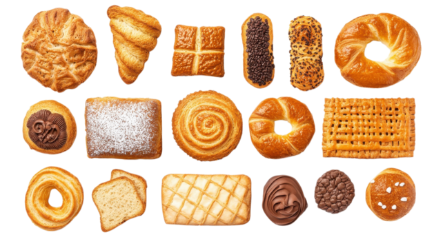 A colorful assortment of pastries features various shapes and textures, all freshly baked and ready to enjoy